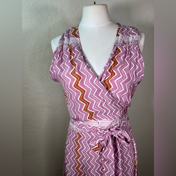 Natalie Martin Printed 100% Silk Wrap Tie Waist Chevron Maxi Dress SZ Large EUC - Picture 10 of 15